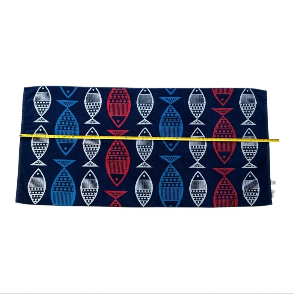 LOFT Navy and Red & White Fish Patterned Youth Beach Towel Size 28x57